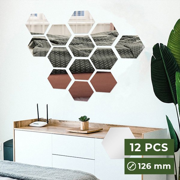 Огледални стикери за стена (12 броя) - Hexawally